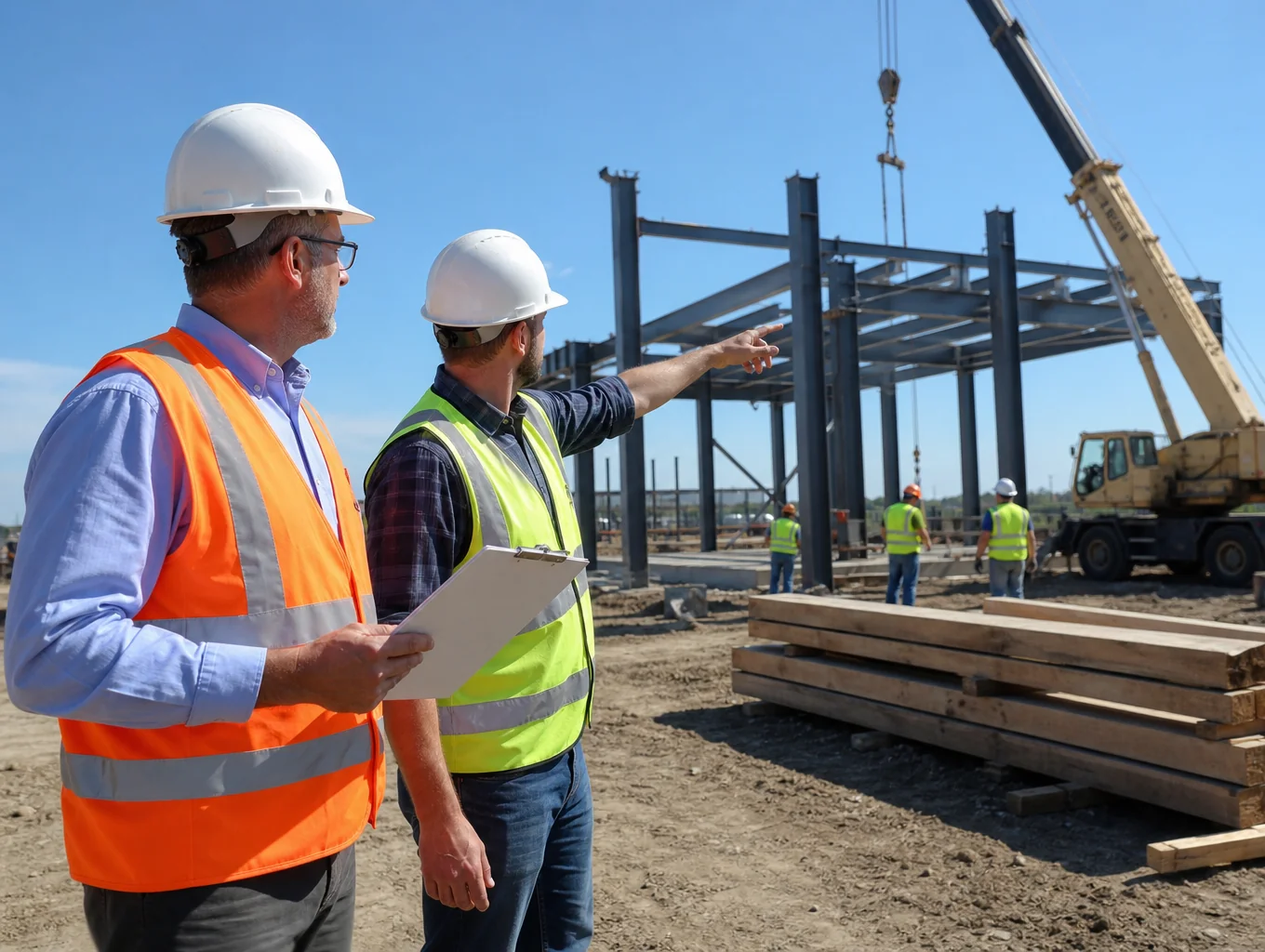 Project manager reviewing construction progress